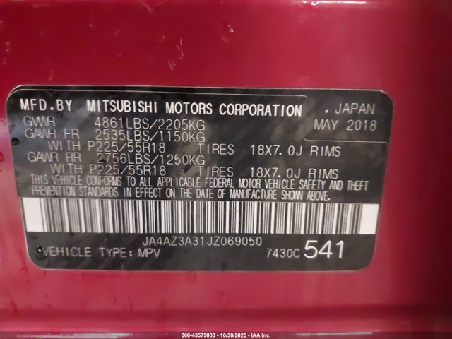 2018 MITSUBISHI OUTLANDER JA4AZ3A31JZ069050 Photo 8