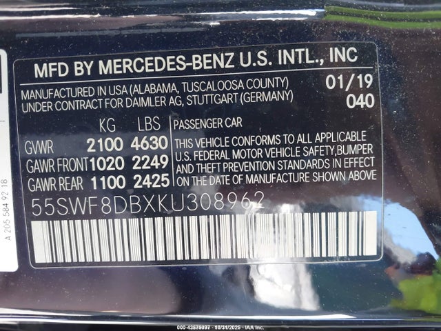 Mercedes-Benz C 300 2019 55SWF8DBXKU308962 Image 9