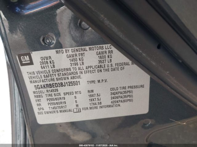 2011 BUICK ENCLAVE 5GAKRBED3BJ125501 Photo 8