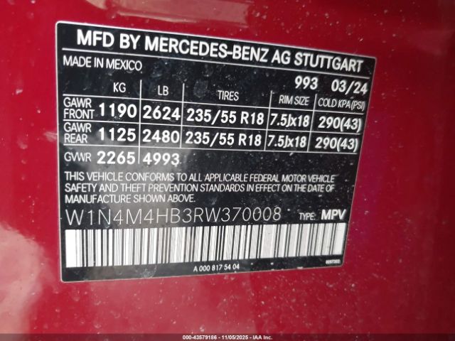 2024 MERCEDES-BENZ GLB 250 W1N4M4HB3RW370008 Photo 8