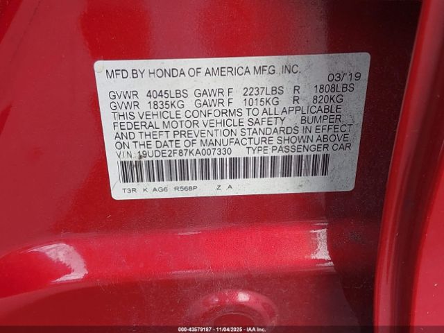 2019 ACURA ILX 19UDE2F87KA007330 Photo 8
