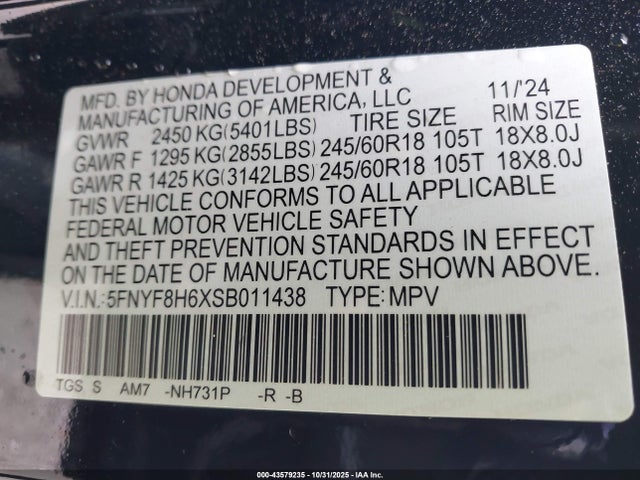 5FNYF8H6XSB011438 Honda Passport Awd Trailsport