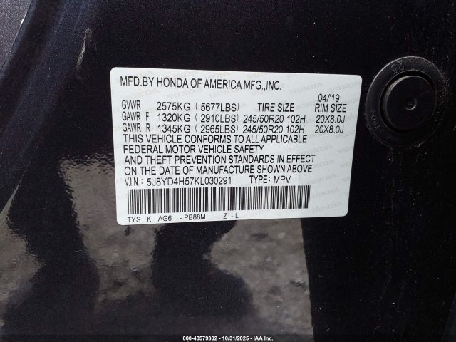 2019 ACURA MDX 5J8YD4H57KL030291 Photo 8