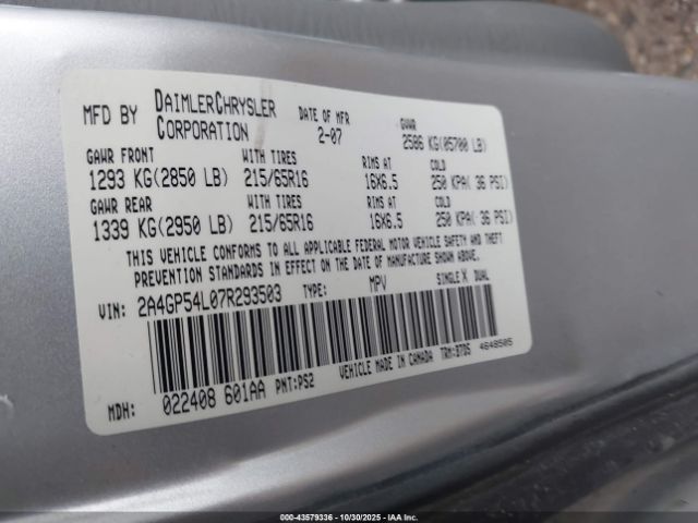 2007 CHRYSLER TOWN & COUNTRY 2A4GP54L07R293503 Photo 8