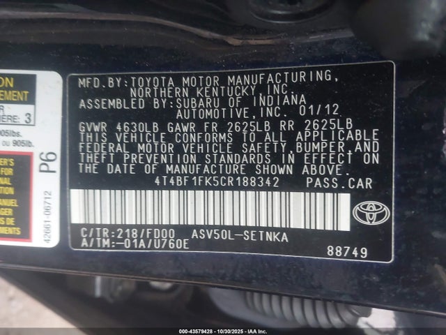 2012 TOYOTA CAMRY 4T4BF1FK5CR188342 Photo 8