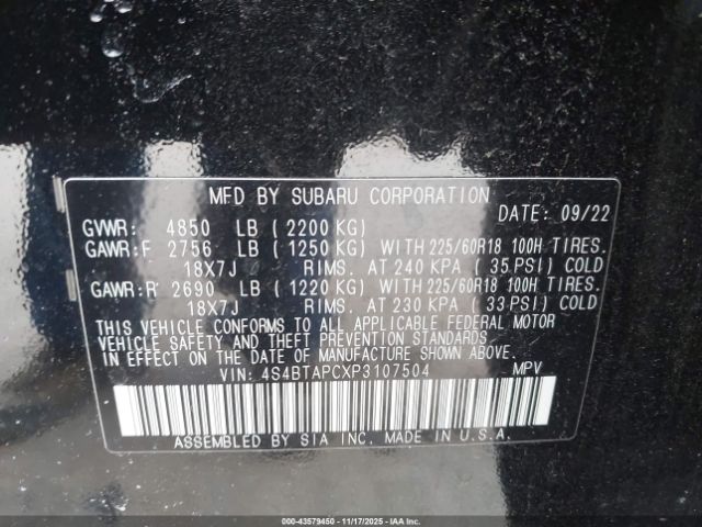 2023 SUBARU OUTBACK 4S4BTAPCXP3107504 Photo 8