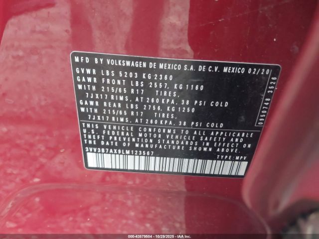 2020 VOLKSWAGEN TIGUAN 3VV3B7AX9LM123567 Photo 8