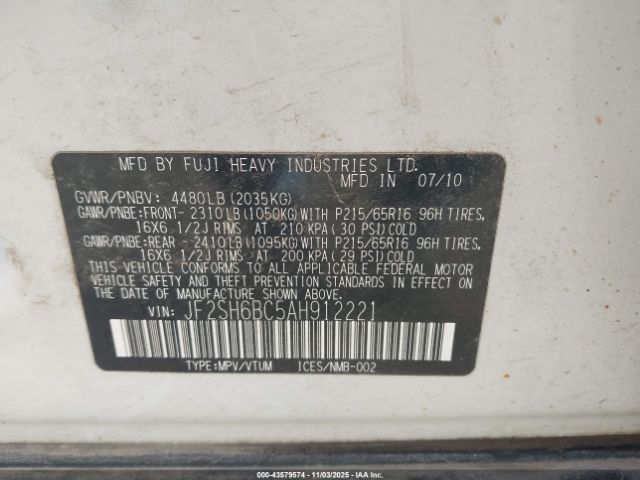 2010 SUBARU FORESTER JF2SH6BC5AH912221 Photo 8