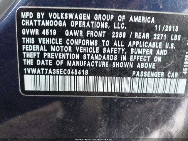 Volkswagen Passat 1.8t Wolfsburg Edition 2014 1VWAT7A35EC045418 Image 9