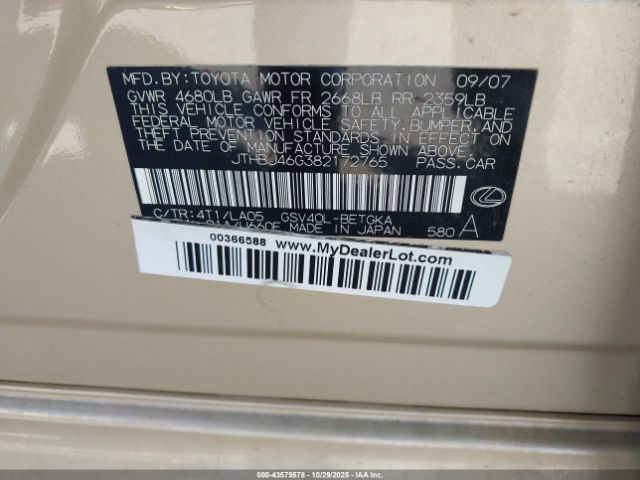 2008 LEXUS ES 350 JTHBJ46G382172765 Photo 8