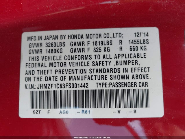 2015 HONDA CR-Z JHMZF1C63FS001442 Photo 8