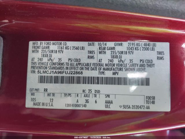 2015 LINCOLN MKC 5LMCJ1A96FUJ22868 Photo 8