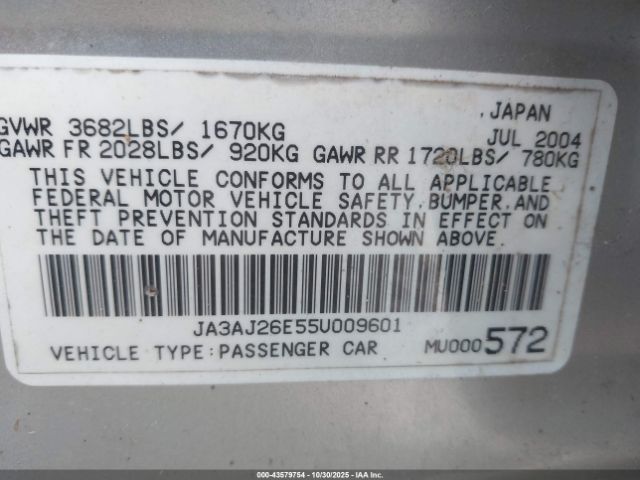 2005 MITSUBISHI LANCER JA3AJ26E55U009601 Photo 8