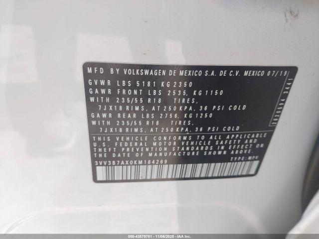 2019 VOLKSWAGEN TIGUAN 3VV3B7AX0KM184269 Photo 8