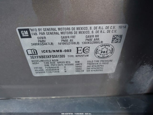 2015 CADILLAC SRX 3GYFNBE3XFS561389 Photo 8