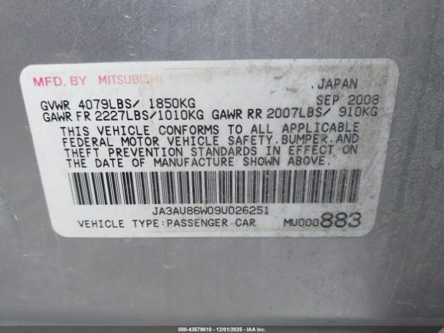 2009 MITSUBISHI LANCER JA3AU86W09U026251 Photo 8