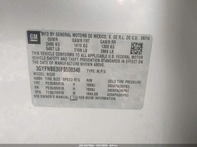 2015 CADILLAC SRX 3GYFNBE36FS508348 Photo 8