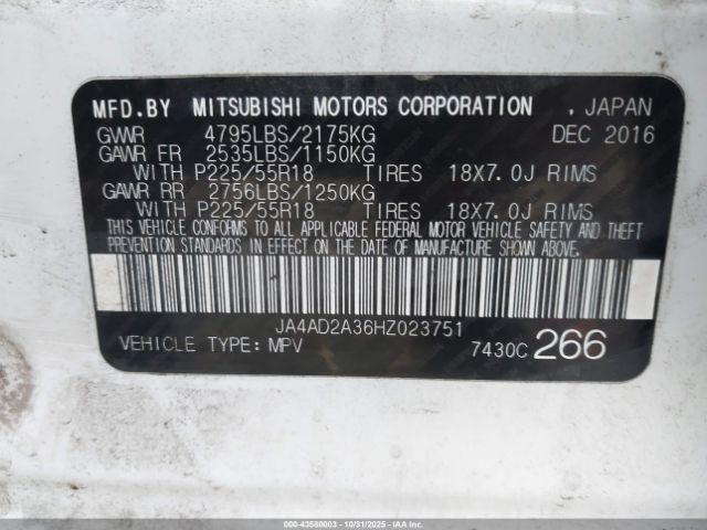 2017 MITSUBISHI OUTLANDER JA4AD2A36HZ023751 Photo 8