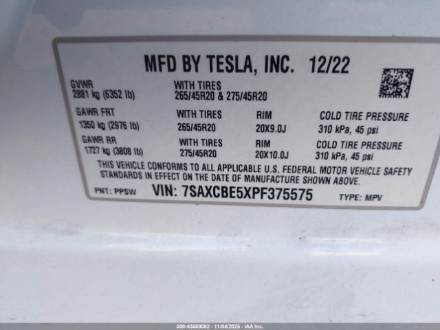 2023 TESLA MODEL X 7SAXCBE5XPF375575 Photo 8