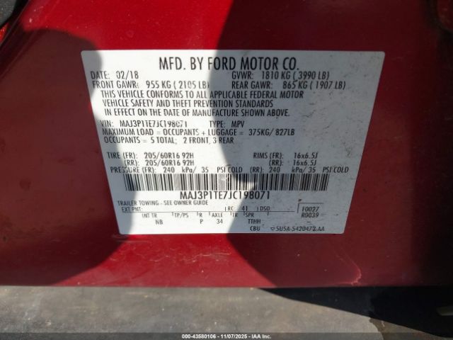 2018 FORD ECOSPORT MAJ3P1TE7JC198071 Photo 8