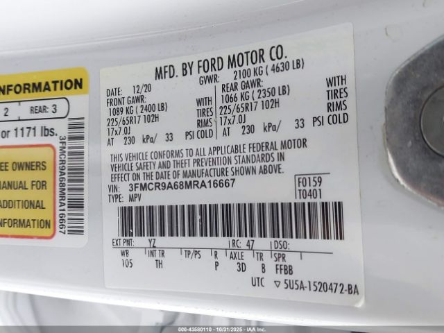 2021 FORD BRONCO SPORT 3FMCR9A68MRA16667 Photo 8