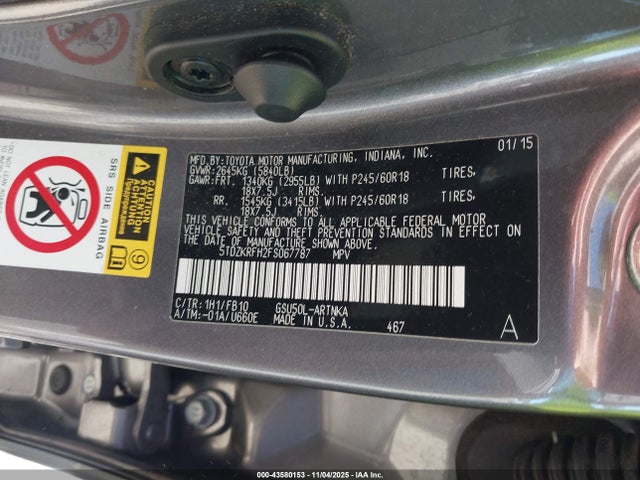 5TDZKRFH2FS067787 Toyota Highlander Le V6