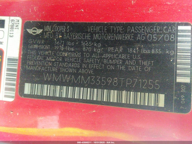 2008 MINI COOPER S CLUBMAN WMWMM33598TP71255 Photo 8