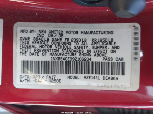 2009 TOYOTA COROLLA 1NXBE40E99Z106204 Photo 8