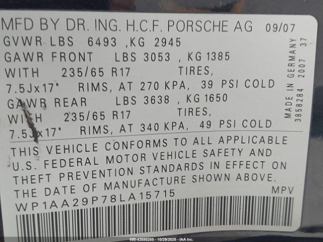 2008 PORSCHE CAYENNE WP1AA29P78LA15715 Photo 8