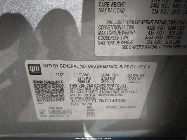 2022 CHEVROLET SILVERADO 1500 LTD 3GCPYFEL7NG140336 Photo 8