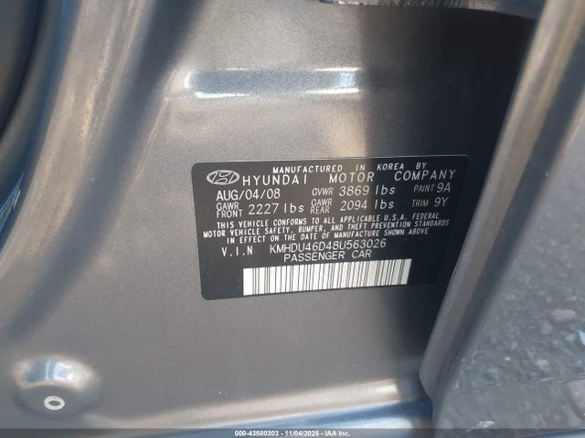 2008 HYUNDAI ELANTRA KMHDU46D48U563026 Photo 8