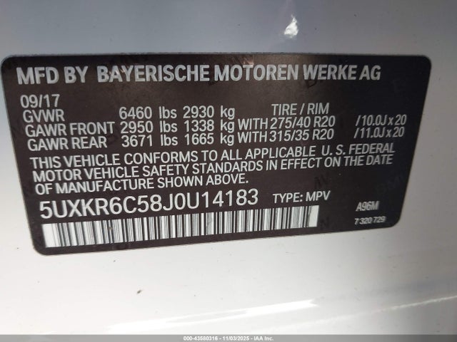 Продаж на аукціоні авто 2018 Bmw X5 Xdrive50i, vin: 5UXKR6C58J0U14183, номер лоту: 43580316