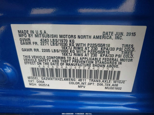 2015 MITSUBISHI OUTLANDER SPORT 4A4AR4AU4FE042758 Photo 8