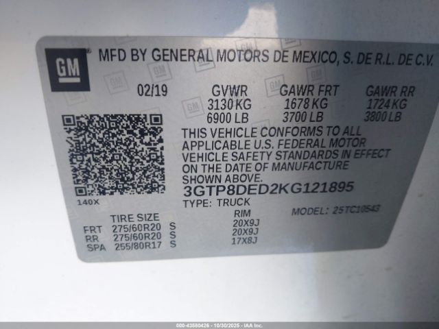 2019 GMC SIERRA 1500 3GTP8DED2KG121895 Photo 8