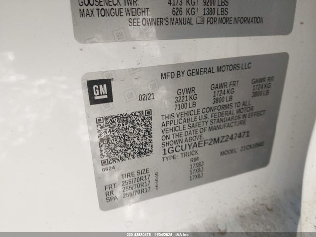 Chevrolet Silverado 1500 4wd Short Bed Wt 2021 1GCUYAEF2MZ247471 Image 9