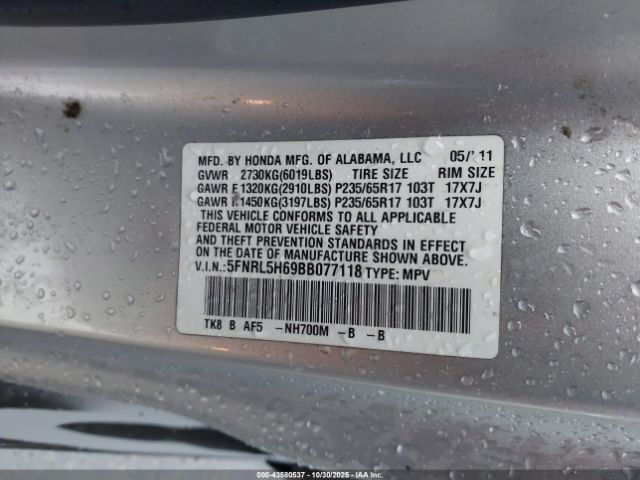 2011 HONDA ODYSSEY 5FNRL5H69BB077118 Photo 8