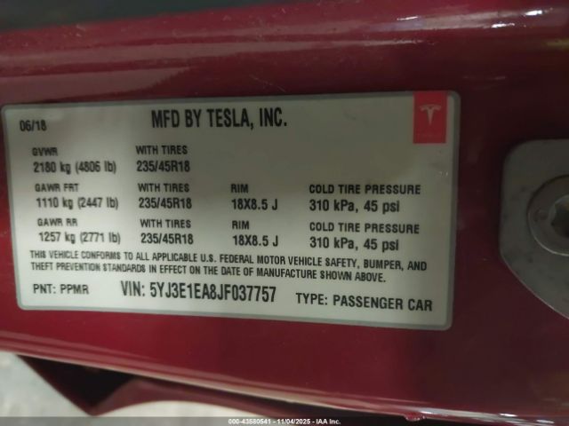 2018 TESLA MODEL 3 5YJ3E1EA8JF037757 Photo 8