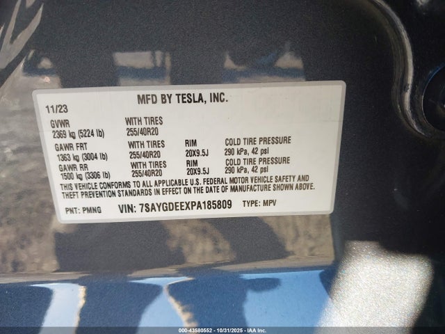 Продаж на аукціоні авто 2023 Tesla Model Y Awd/long Range Dual Motor All-wheel Drive, vin: 7SAYGDEEXPA185809, номер лоту: 43580552