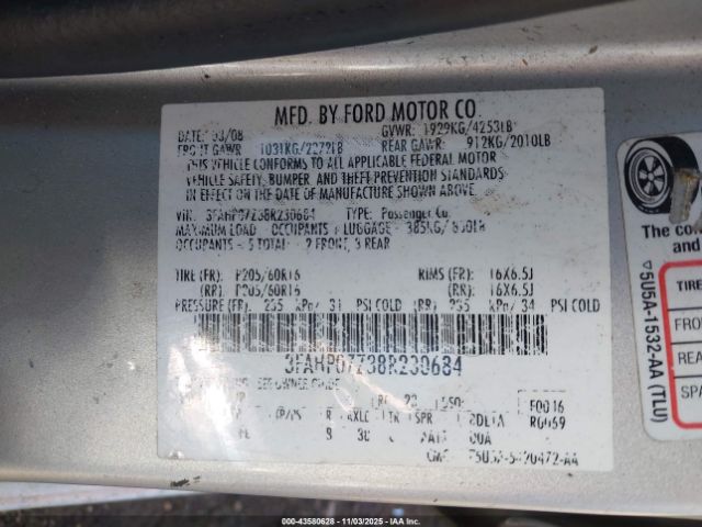 2008 FORD FUSION 3FAHP07Z38R230684 Photo 8