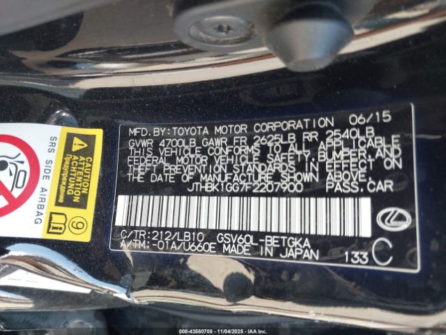 2015 LEXUS ES 350 JTHBK1GG7F2207900 Photo 8