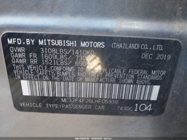 2020 MITSUBISHI MIRAGE G4 ML32F4FJ6LHF05938 Photo 8