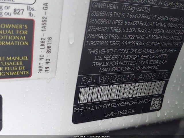 2020 LAND ROVER RANGE ROVER SPORT SALWS2RU7LA896116 Photo 8