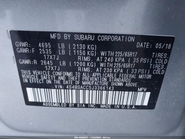 2018 SUBARU OUTBACK 4S4BSACC5J3366143 Photo 8