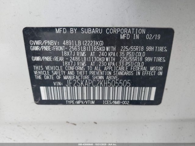 2019 SUBARU FORESTER JF2SKAPC2KH505505 Photo 8