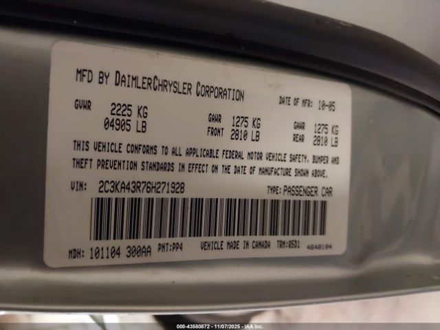 2006 CHRYSLER 300 2C3KA43R76H271928 Photo 8