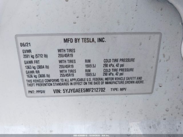 2021 TESLA MODEL Y 5YJYGAEE5MF212702 Photo 8