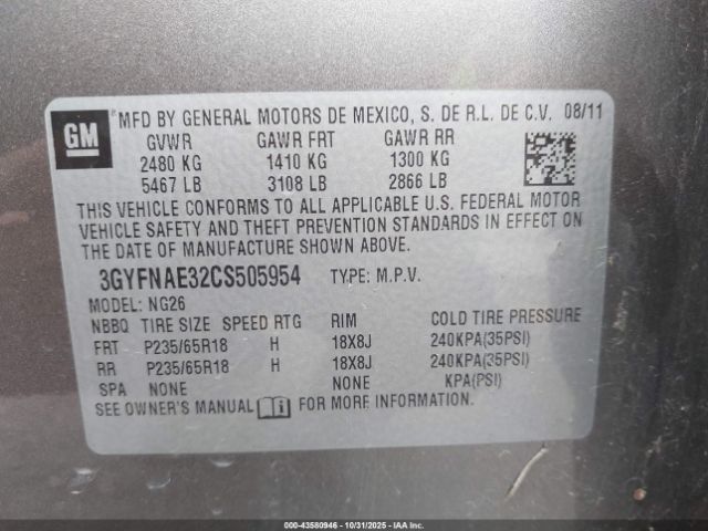 2012 CADILLAC SRX 3GYFNAE32CS505954 Photo 8