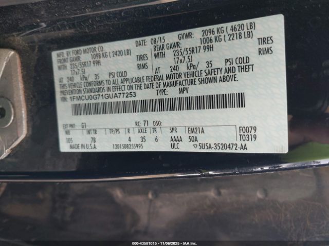 2016 FORD ESCAPE 1FMCU0G71GUA77253 Photo 8