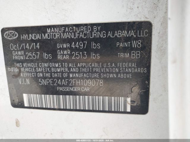 2015 HYUNDAI SONATA 5NPE24AF2FH109078 Photo 8