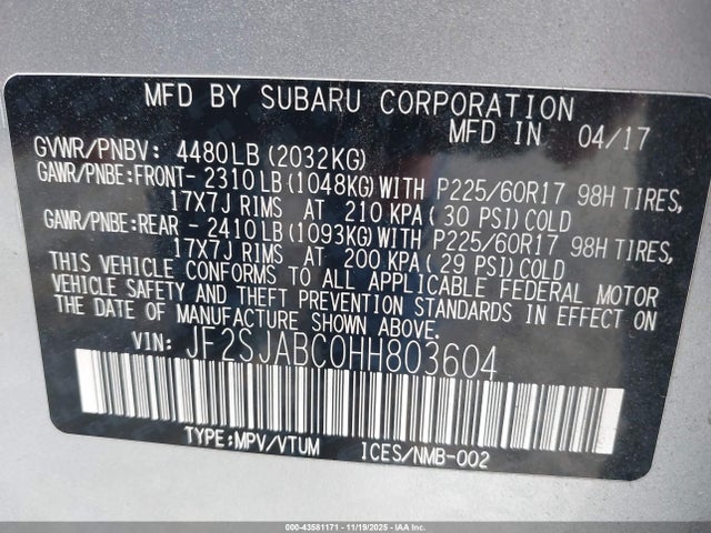 JF2SJABC0HH803604 Subaru Forester 2.5i